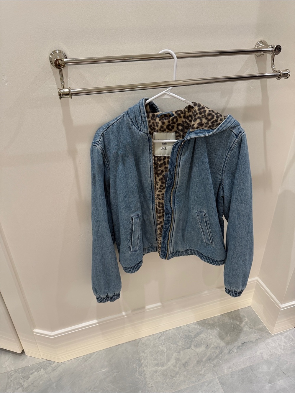 abercrombie kids Light Blue Denim Jacket with Leopard Lining